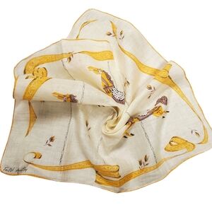 Vntg Faith Austin Handkerchief. Yellow/ Orange Horses. Linen 14.5" sq.